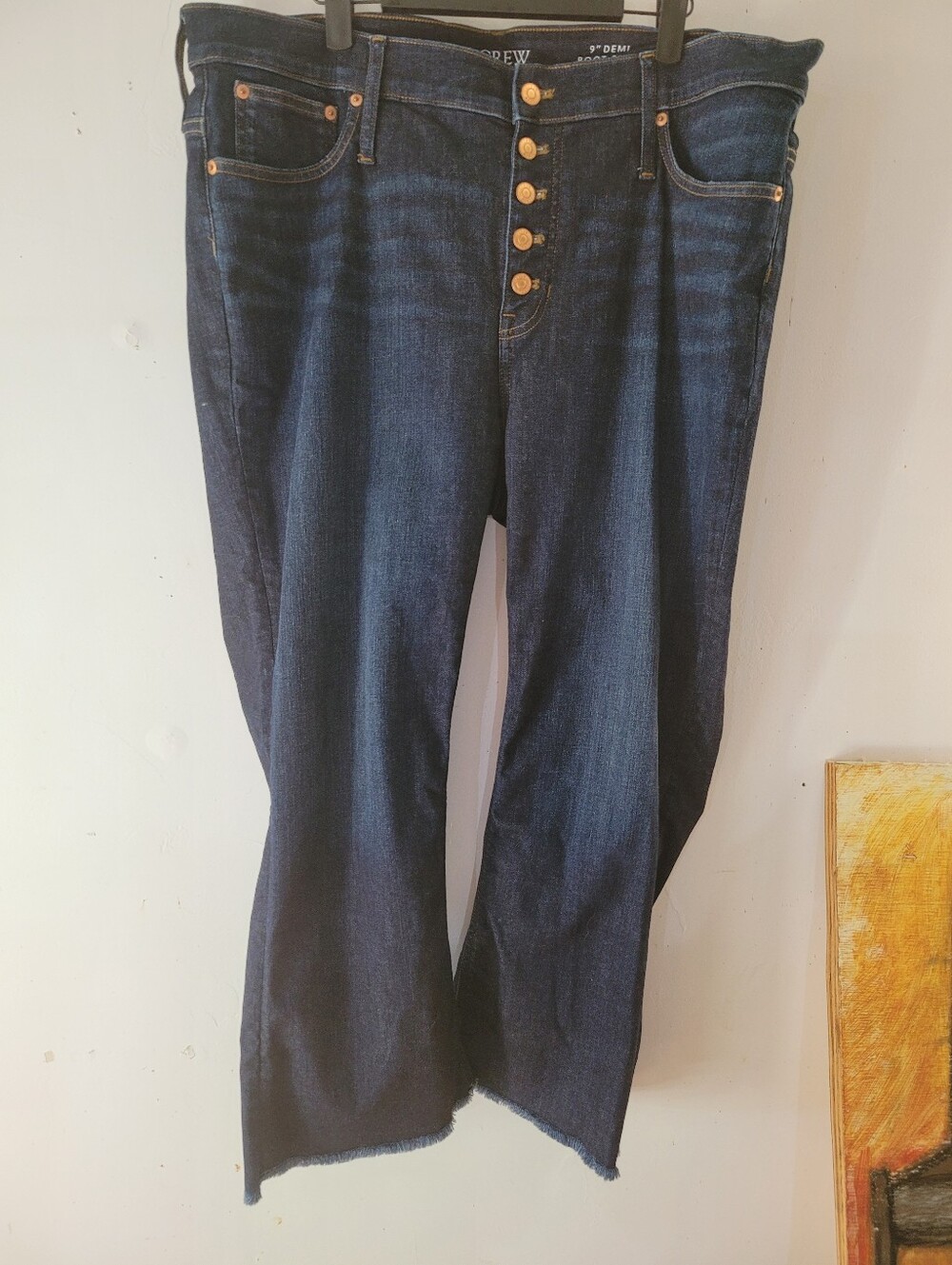 J. Crew 34/18 Demi Boot Crop Raw Hem Dark Blue Button-Fly Denim Jeans